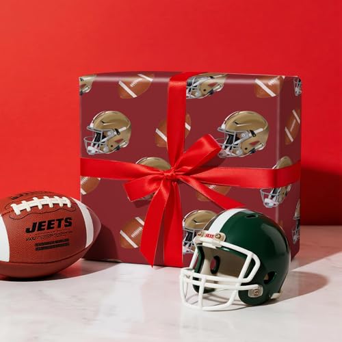 RUSPEPA 49ers American Football Wrapping Paper Roll for Men Boys, Mini Roll, Red Helmet and Rugby Ball Pattern, Sports Gift Wrap for Birthday, Super Bowl Party, Father's Day, 17 Inches x 16.4 Feet - color: Rugby