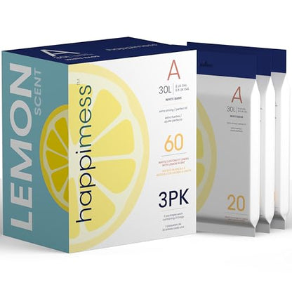 happimess 20-Count Lemon 8 Gal Drawstring Trash Bags, White, Pack of 3 - color: White (Lemon Scented), size: 60 Count (Pack of 1)
