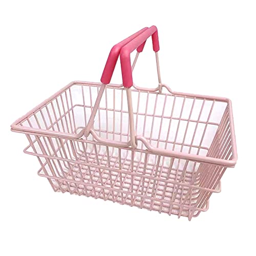 Small Pink Wire Basket, Wire Baskets for Organizing Portable Baskets for Groceries Pantry Storage Basket with Handles Metal Basket for Shopping, Kitchen, Closet, Bathroom
