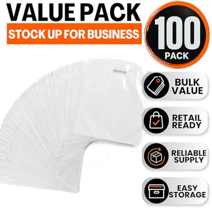 16x18 Large Plastic Shopping Bags for Small Business with Handles - color: White