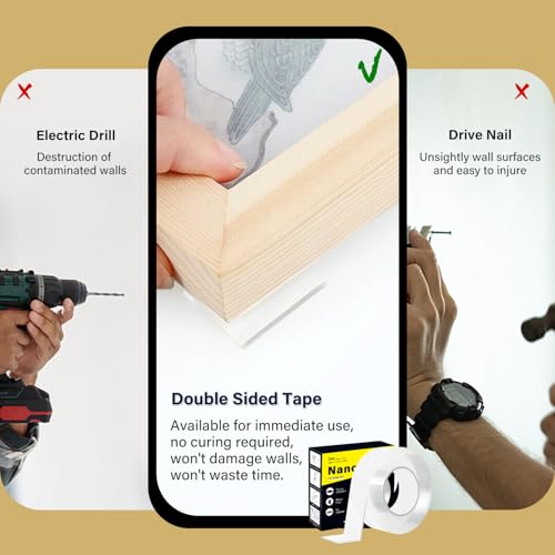 Double Sided Heavy Duty Extra Strong Adhesive Tape -Indoor/Outdoor General Purpose Nano Tape for securing Picture Frames, Carpets. - Reusable and Without Leaving Adhesive Marks (2 Pack) - size: 2 Pack
