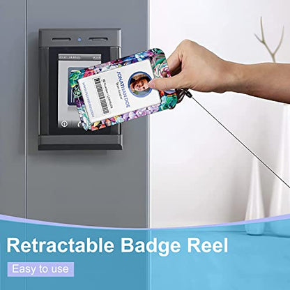 Badge Lanyard and ID Badge Holder, Retractable Badge Reels with Carabiner Reel Belt Clip, Strap Lanyard with Lobster Clasp for Badge Holders, Nurse Teacher Office Gifts(BLC-Green Flowers) - color: Blc-succulents
