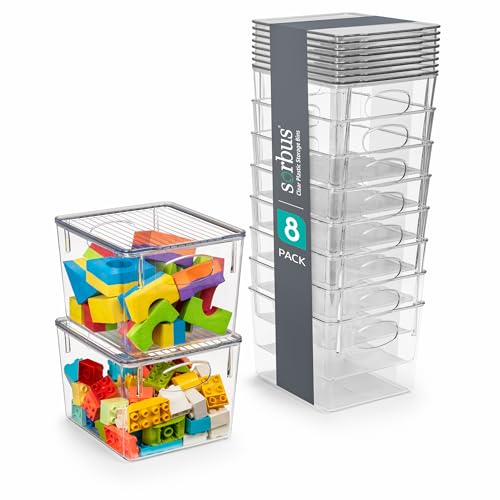Sorbus Clear Toy Storage Bins with Lids, Stackable (Medium, 8 Pack) - size: Medium, style: 8 Pack
