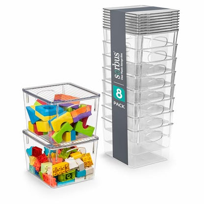 Sorbus Clear Toy Storage Bins with Lids, Stackable (Medium, 8 Pack) - size: Medium, style: 8 Pack