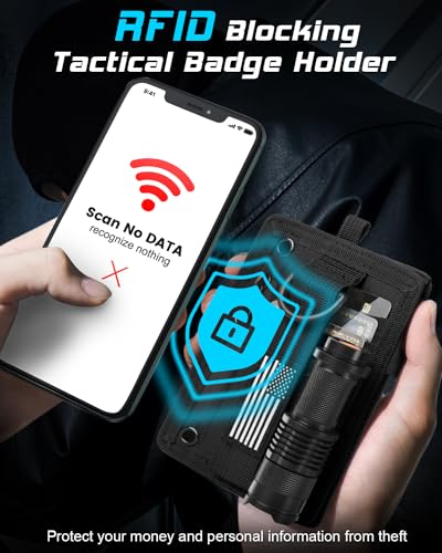 LIUGX Tactical ID Card Holder, Badge Holder with Lanyard, 900D Nylon - color: All Black