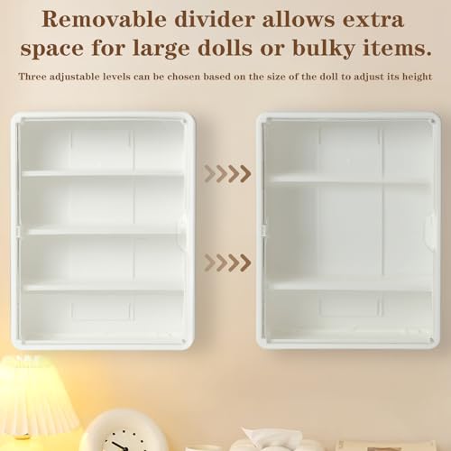 4-Tier Clear Display Case for Figures, Wall-Mounted Trinket Display Shelves with Adjustable Shelves, Dustproof Squishy Storage Case & Trinket Shelf Display Wall for Mini Figures and Collectibles - color: White