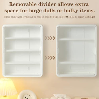 4-Tier Clear Display Case for Figures, Wall-Mounted Trinket Display Shelves with Adjustable Shelves, Dustproof Squishy Storage Case & Trinket Shelf Display Wall for Mini Figures and Collectibles - color: White