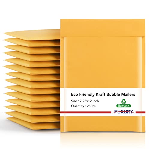 Fuxury Kraft Bubble Mailers 7.25x12 Inch Yellow Padded Envelopes 25 Pack - color: Yellow, size: 7.25x12" 25PC