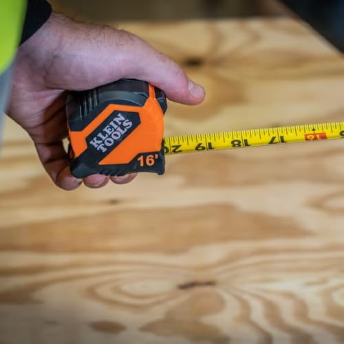 Klein Tools 9516 Tape Measure, 16-Foot Compact Double-Hook Imperial Measuring Tape with Finger Brake, Nylon Blade, Easy to Read Bold Lines - color: 16-Foot