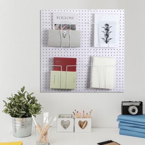 Beeveer 4 Pair Pegboard Display Shelves Expandable Magazine Holder, White - color: White