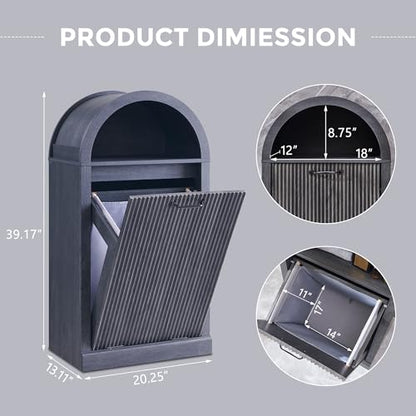 IFGET Arched Tilt-Out Trash Can Cabinet, Fluted 10 Gallon Trash Can with Open Shelf, Modern Laundry Hamper Cabinet, Hidden Garbage Can with Storage Basket for Kitchen, Living Room, Dark Grey - color: Dark Grey