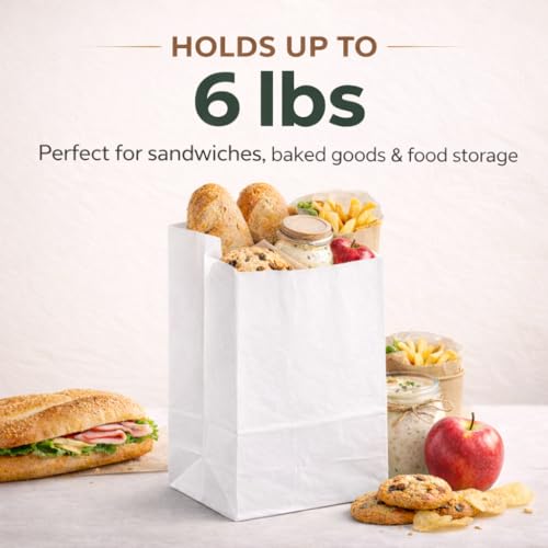 Perfect Stix White Paper Lunch Bags 50 Count White Paper Bags for Lunch and Used for Craft Bags. Larger Than Standard Lunch Bags. 6 Lbs - size: 6lb-White Bag-Pack of 50ct