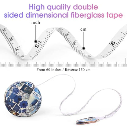 Retractable Mini Leather Tape Measure, Auto Retract Puzzle - color: Blue Puzzle Floral