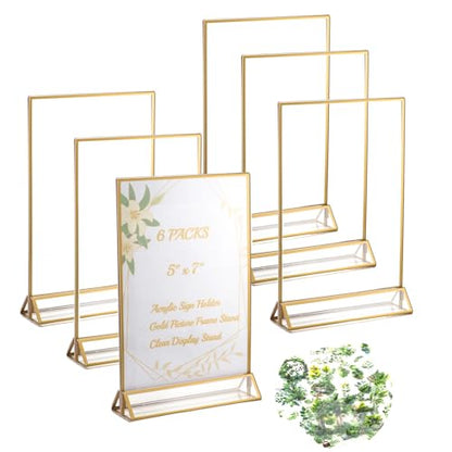 5x7 Acrylic Sign Holders, 6 Pack Gold Picture Frames for Table Number Signs - color: Gold, size: 6 Pack 5x7 Inch