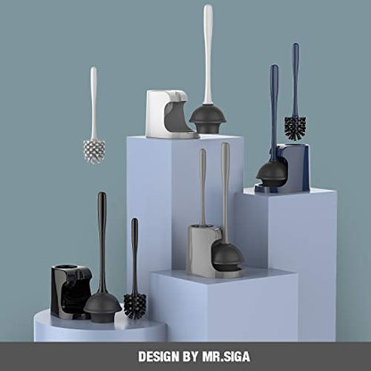 MR.SIGA Toilet Plunger and Brush Combo for Toilet Cleaning, Black, 2 Set - color: Black, size: 6.3 x 8.2 x 18.1 inch