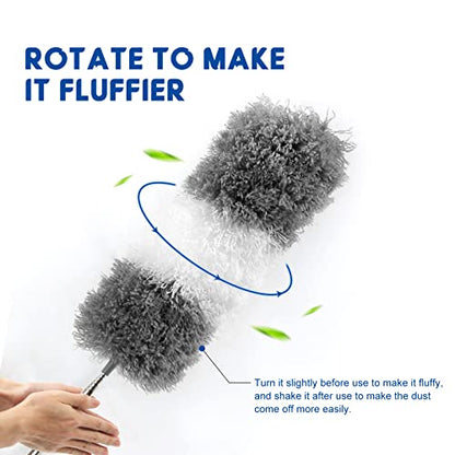 Microfiber Feather Dusters for Cleaning, Extendable Duster with 110" Extension Pole & 2pcs Replaceable Bendable Head, Cleaner Supplies Duster Tool for Ceiling Fan Furniture Cars Home Kitchen Gadgets - size: 3 PCS Microfiber Dusters