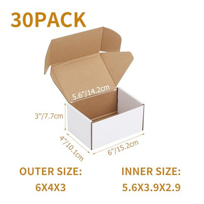 PHAREGE 30 Pack 6x4x3 inch Small Shipping Boxes, White Mailing Boxes - color: White, size: 6x4x3 inch 30 Pack