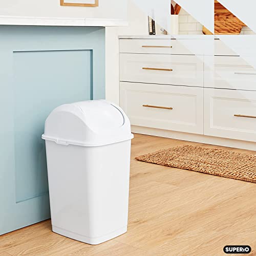 Superio Kitchen Trash Can with Swing Top Lid 9 Gallon Slim Waste Bin 37 Qt Sturdy Plastic Garbage Can Medium Recycling Bin for Office, Bathroom, Under Counter, Dorm, Bedroom (Beige/Brown-2 Pack) - size: 9 Gallon, style: 2 Pack