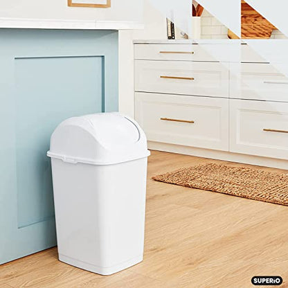 Superio Kitchen Trash Can with Swing Top Lid 9 Gallon Slim Waste Bin 37 Qt Sturdy Plastic Garbage Can Medium Recycling Bin for Office, Bathroom, Under Counter, Dorm, Bedroom (Beige/Brown-2 Pack) - size: 9 Gallon, style: 2 Pack