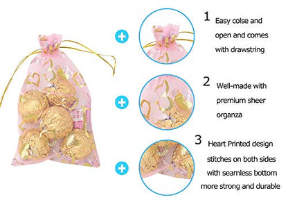 Stratalife 4"x6" Heart Organza Bags with Drawstring, 100PCS - color: 100PCS Heart Pink 4X6