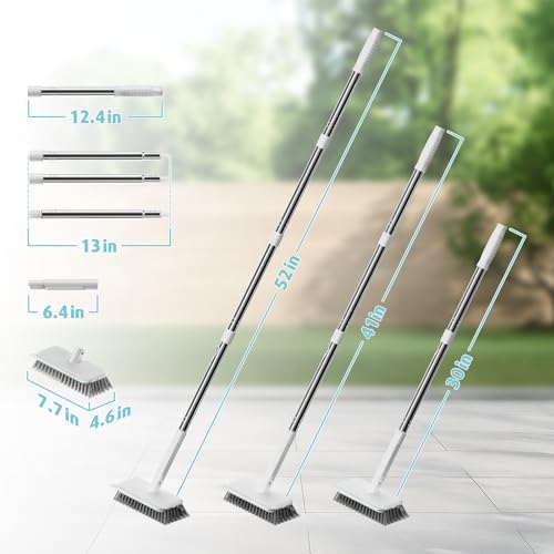 AIR U+ Concrete Scrub Brush, Long Handle, 7-Row Wire Bristles, Squeegee