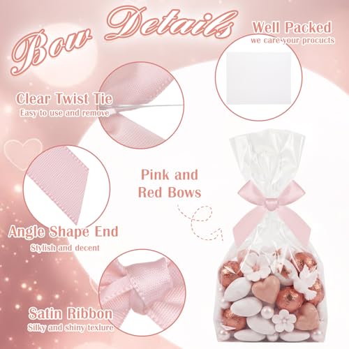 100 Pcs Dusty Rose Satin Ribbon Twist Tie Bow, 2.5 in Premade Bow - color: Dust Rose, style: mothers day
