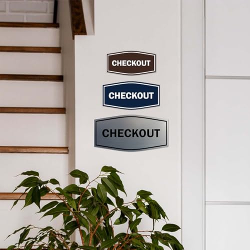 Signs ByLITA Fancy Checkout Sign | Durable Plastic | Vibrant Colors | Powerful Foam Tape (Dark Brown) - Small - color: Dark Brown, size: 3 x 6" - Small (1 Pack)