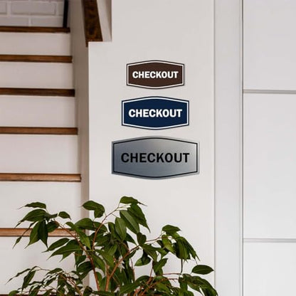 Signs ByLITA Fancy Checkout Sign | Durable Plastic | Vibrant Colors | Powerful Foam Tape (Dark Brown) - Small - color: Dark Brown, size: 3 x 6" - Small (1 Pack)