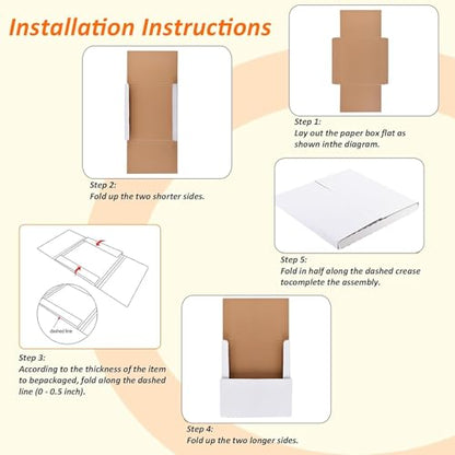 50 Pack Vinyl Record Shipping Boxes: 12.5" X 12.5" x 1" White Vinyl Record LP Shipping Mailer Boxes, Easy Fold LP Cardboard Mailing Boxes Multi Depth Album Mailers for Packaging Moving Storage