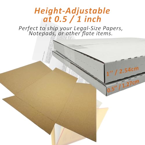 50 Pack 14 1/8" x 8 5/8" x 1" Cardboard Easy-Fold Shipping Box Mailers, Legal-Size Height Adjustable for Documents, White (EM1481) - color: White-50 Pack, size: 14.125x8.625x1''