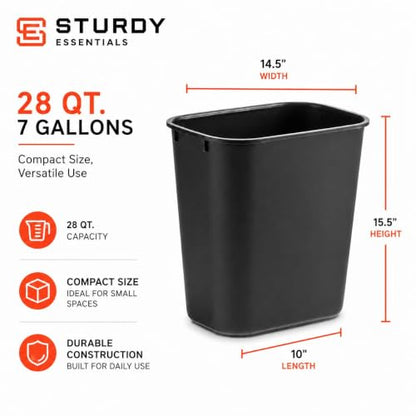 7 Gallon Black Wastebasket Under Desk Plastic Trash Can | 2 PACK - size: 7 Gallon