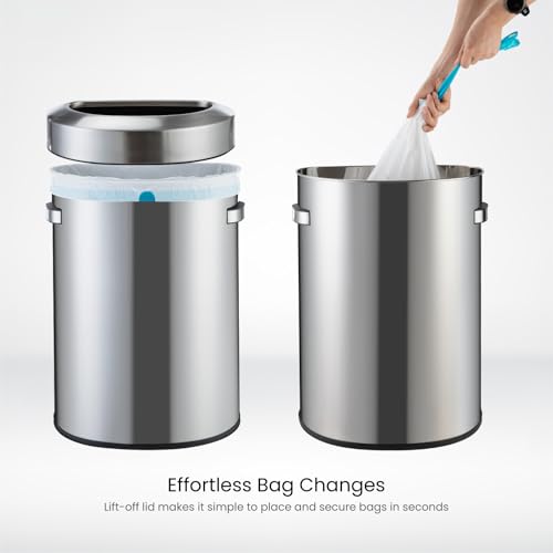 Home Zone Living 18 Gallon Commercial Trash Can with Removable Open Top Lid - color: Brushed Silver, size: D-Shaped