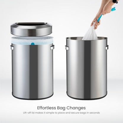 Home Zone Living 18 Gallon Commercial Trash Can with Removable Open Top Lid - color: Brushed Silver, size: D-Shaped