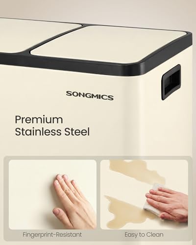 SONGMICS Trash Can, 2 x 8 Gallon (2 x 30 L) Double Compartment - color: Almond, size: 2 x 8 Gal.