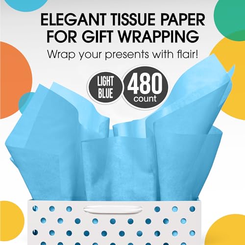 Party Solids Light Blue Tissue Paper for Gift Bags 15" X 20" 480 Sheets - color: Light Blue, size: 15" X 20"
