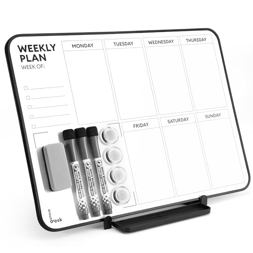 Double Sided Weekly Dry Erase Board with Stand 16"x12", to-do List White Board Calendar Dry Erase, Desktop Whiteboard Calendar, Schedule Board, Message Board, Menu Board for Home Office