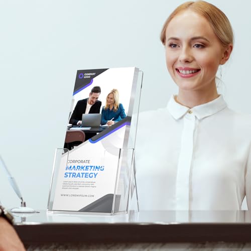 MaxGear Acrylic Brochure Holder, 4 Inch Countertop Display Holder, 6 Pack - size: 4"x8"-Square Corner Version