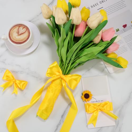 woric Yellow Ribbon 1 Inch 50 Yards Fall Satin Ribbon - color: Yellow
