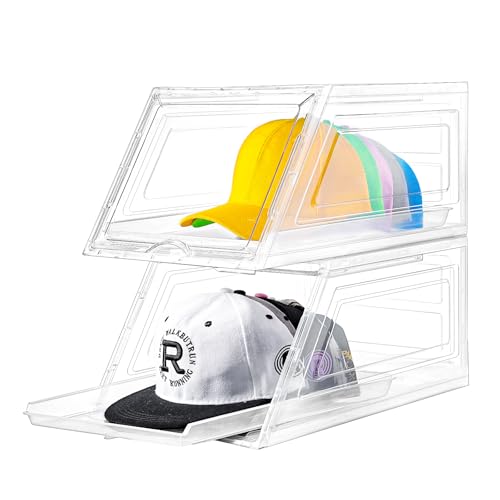 Stackable Clear Hat Organizer for Baseball Caps with Sliding Drawer - size: 2 Pack