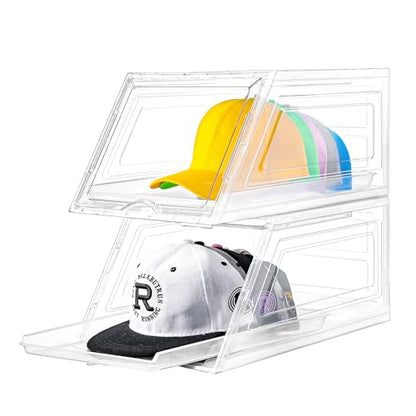 Stackable Clear Hat Organizer for Baseball Caps with Sliding Drawer - size: 2 Pack