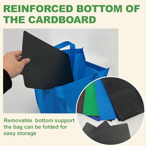 10 Pack Reusable Shopping Bags - 14.9x12.6x9.4 Inth Bulk Tote Bag for Grocery with 5 Pack Thick Plastic Bottom can Hold 50 Lbs, Foldable & Durable with Reinforced Handles