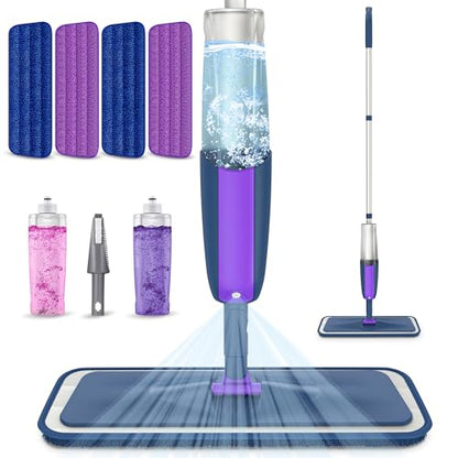 Spray Wet Mops for Floors Cleaning: Hardwood Floor Mop Refillable 2 Bottles - color: Purple