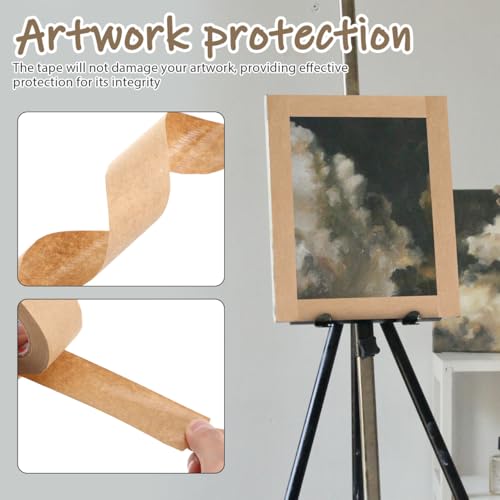 2 Rolls Water Activated Tape 3.14X3.14 Inch Brown Paper Framing Tape for Picture Frame Backing and Artwork Protection Easy Tear Gummed for Shipping and Packaging