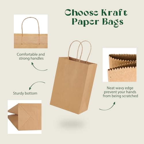 MESHA Brown Paper Bags 5.25x3.75x8 100Pcs Small Gift Bags with Handles Bulk - color: Brown 5.25x3.75x8 Inch, size: 5.25x3.75x8 Inch (Pack of 100)