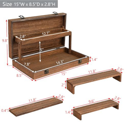 MOOCA 3-Tier Portable Wooden Jewelry Display Risers Carrying Case