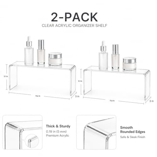 2 Pack Acrylic Medicine Cabinet Organizer Clear Shelves 2 Large - size: 2 x 11.4x3x5.1in
