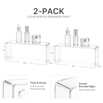 2 Pack Acrylic Medicine Cabinet Organizer Clear Shelves 2 Large - size: 2 x 11.4x3x5.1in