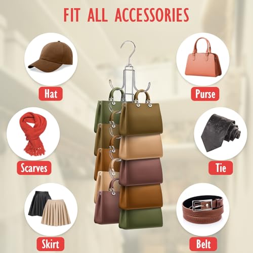 Purse Organizer for Closet: Upgraded Purse Hanger with 10 Big Hooks - style: Silver01