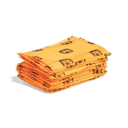 PIG Spill Alert Absorbent Pads | Pocket Spill Multipurpose Absorbent Pad | 5" W x 8" L | Absorbs up to 14.47 oz. per pad | 50 Pads | High-Vis Orange | PM50839 - style: 50 pads
