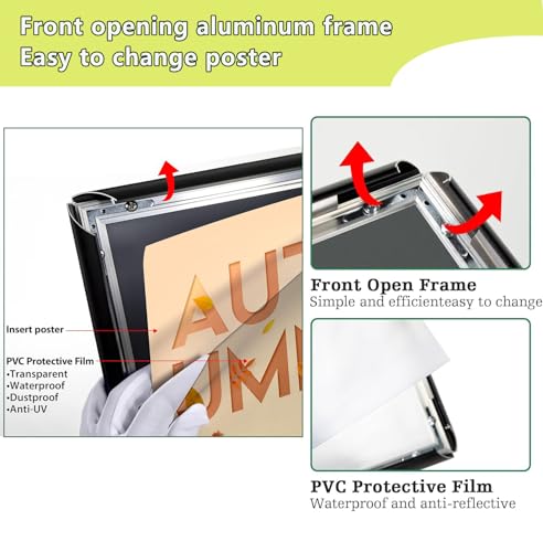 SZCY LLC Adjustable Sign Holder Stand 8.5x11 inch, Floor Standing Sign Holder, 360° Rotation, Signage Stand with Snap-Open Frame Display, Outdoor Indoor Standing Display Sign Holders for advertising